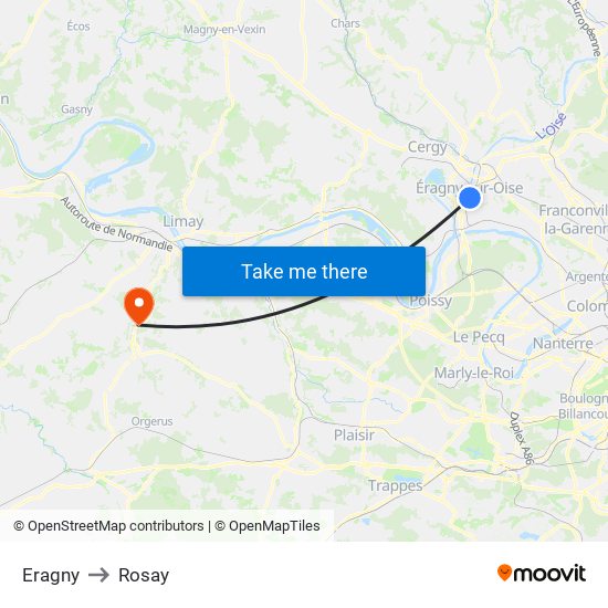Eragny to Rosay map
