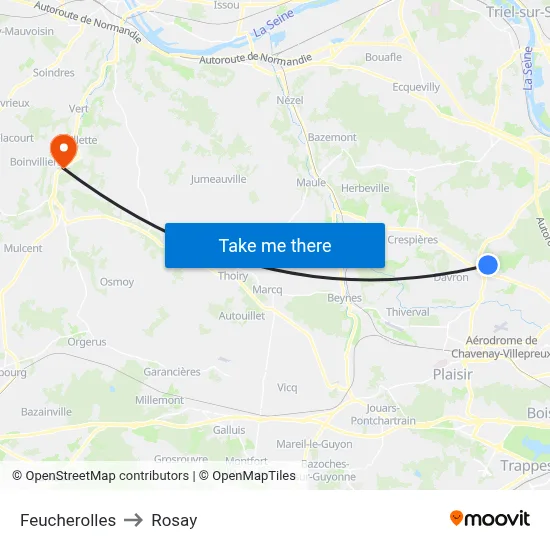 Feucherolles to Rosay map