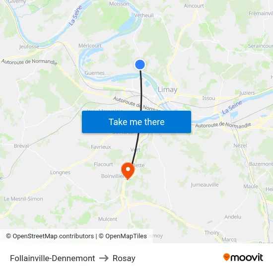Follainville-Dennemont to Rosay map