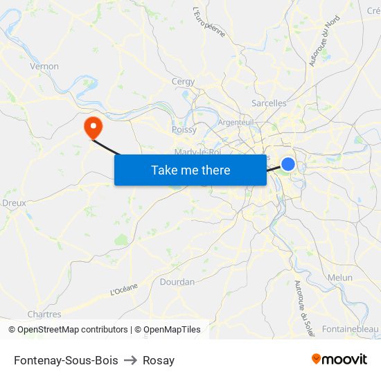 Fontenay-Sous-Bois to Rosay map