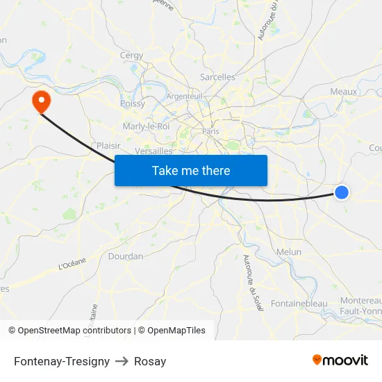 Fontenay-Tresigny to Rosay map