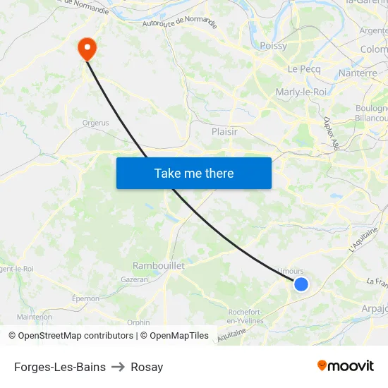 Forges-Les-Bains to Rosay map