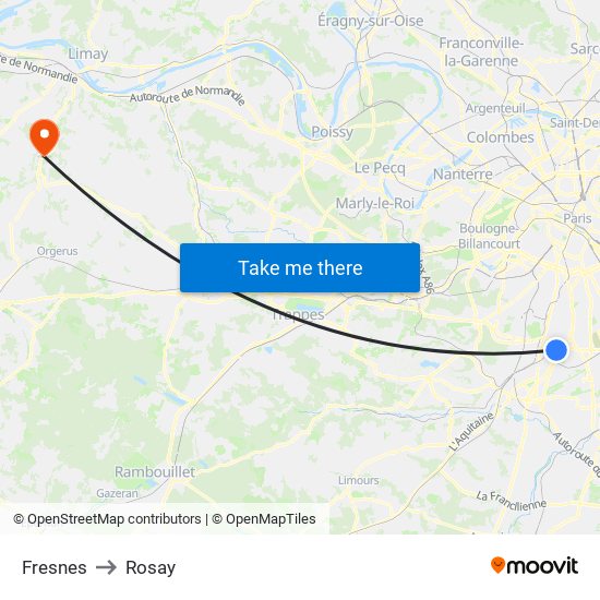 Fresnes to Rosay map