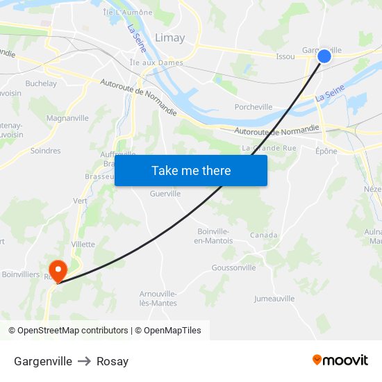 Gargenville to Rosay map