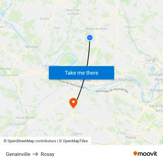 Genainville to Rosay map