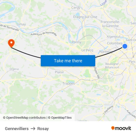 Gennevilliers to Rosay map