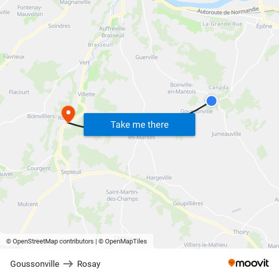 Goussonville to Rosay map