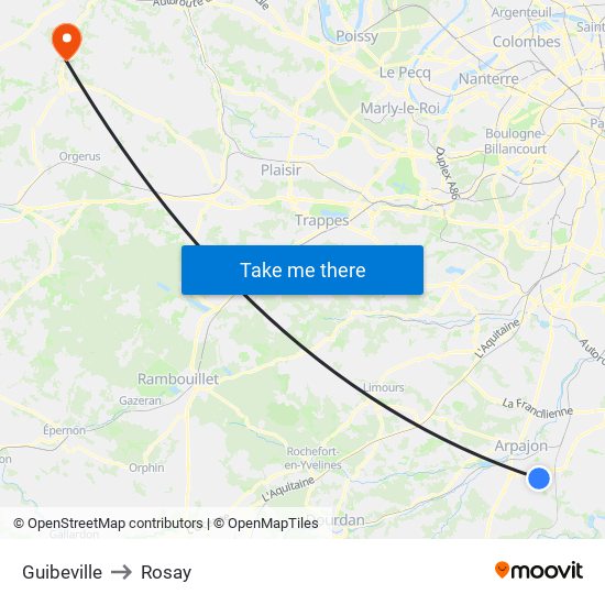 Guibeville to Rosay map