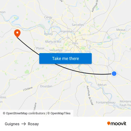 Guignes to Rosay map