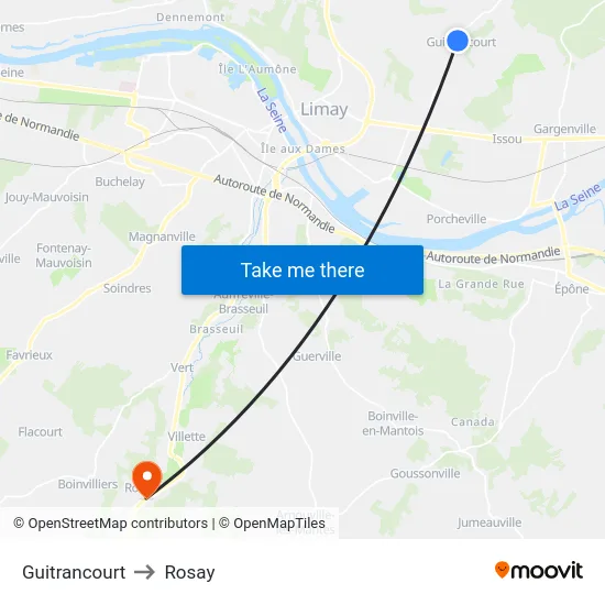 Guitrancourt to Rosay map