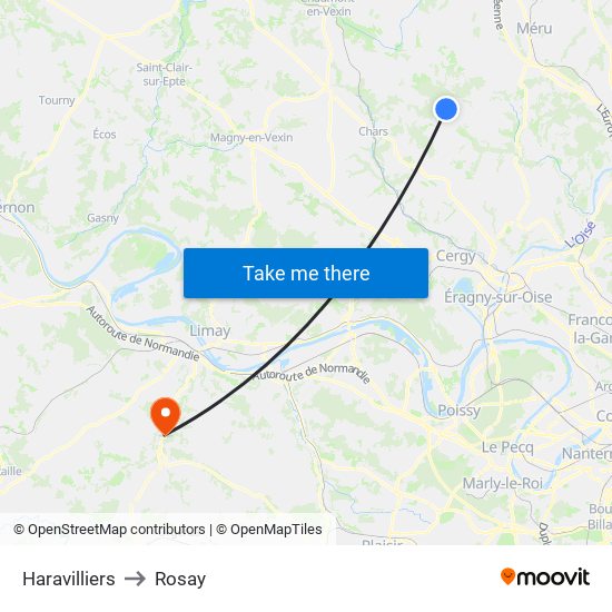 Haravilliers to Rosay map