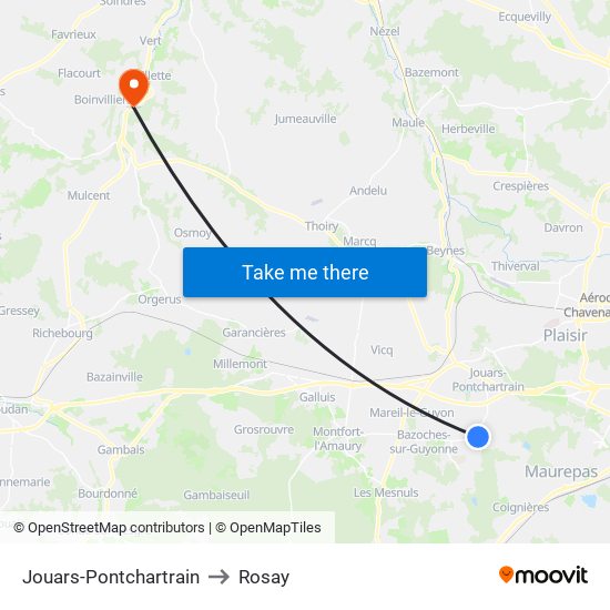 Jouars-Pontchartrain to Rosay map