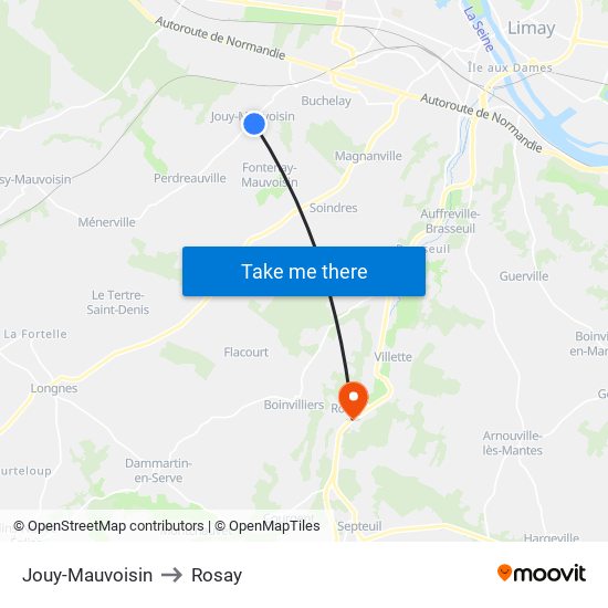 Jouy-Mauvoisin to Rosay map