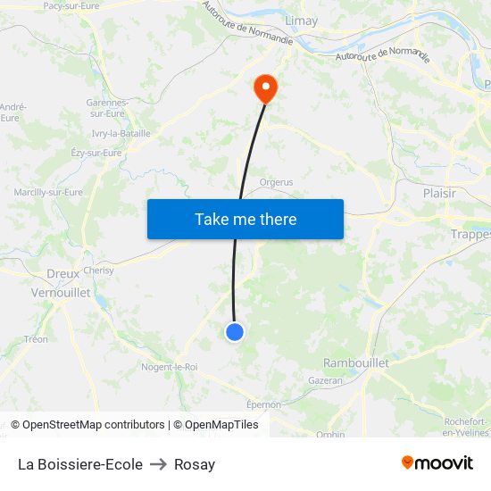 La Boissiere-Ecole to Rosay map