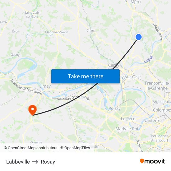 Labbeville to Rosay map