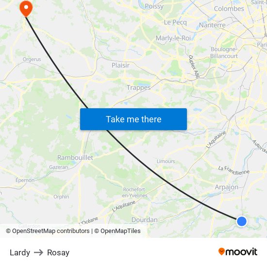 Lardy to Rosay map