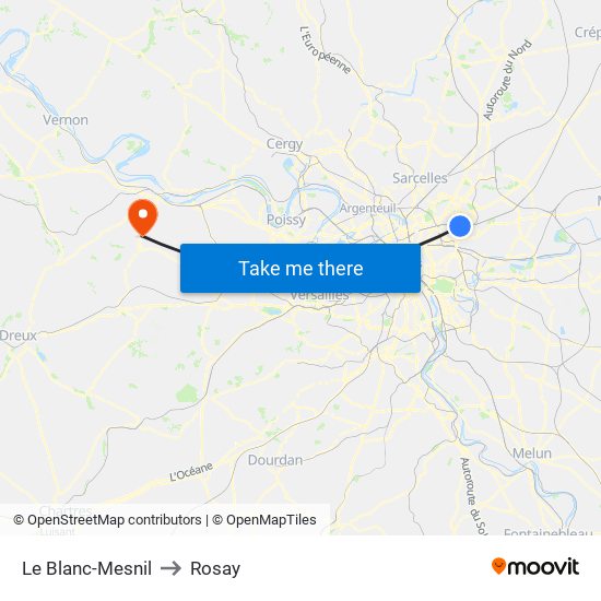 Le Blanc-Mesnil to Rosay map