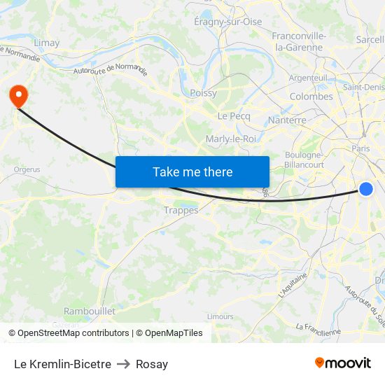 Le Kremlin-Bicetre to Rosay map