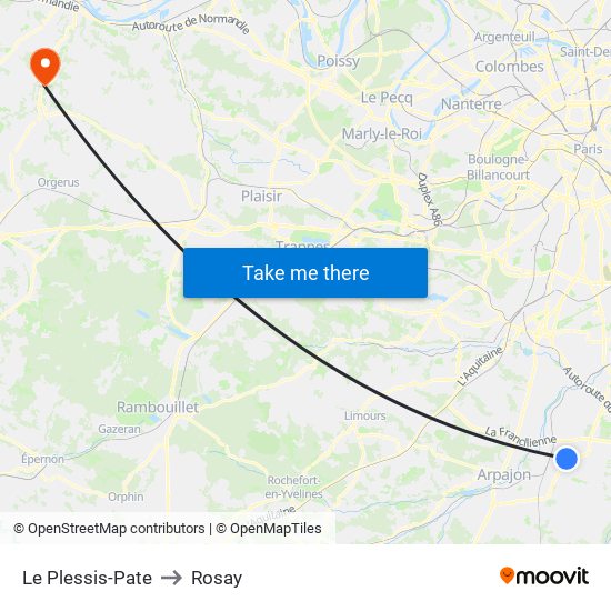 Le Plessis-Pate to Rosay map