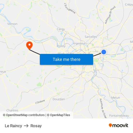 Le Raincy to Rosay map