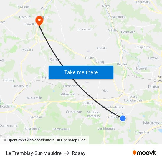 Le Tremblay-Sur-Mauldre to Rosay map