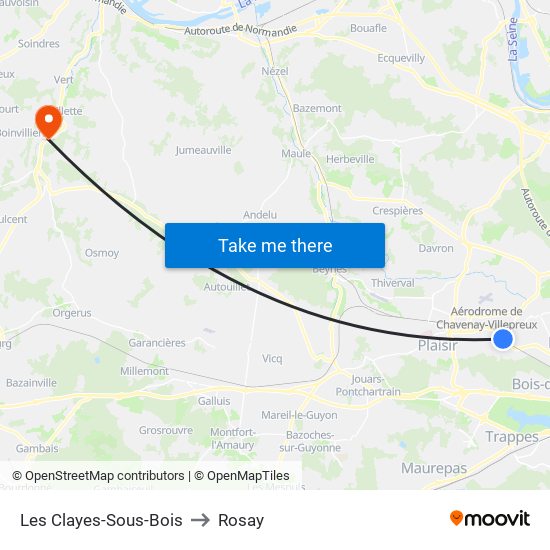Les Clayes-Sous-Bois to Rosay map