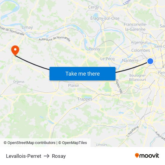 Levallois-Perret to Rosay map