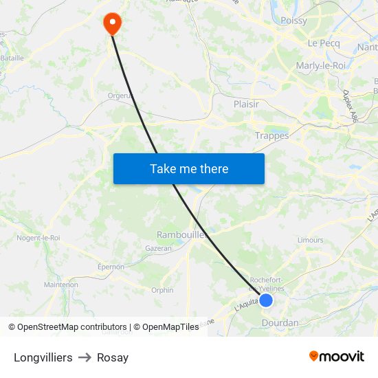 Longvilliers to Rosay map