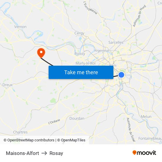 Maisons-Alfort to Rosay map