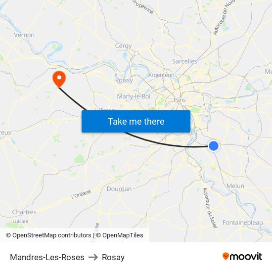 Mandres-Les-Roses to Rosay map