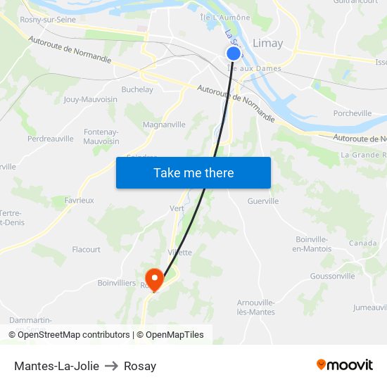 Mantes-La-Jolie to Rosay map