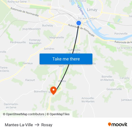 Mantes-La-Ville to Rosay map