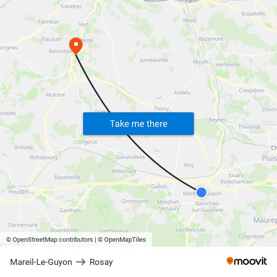 Mareil-Le-Guyon to Rosay map