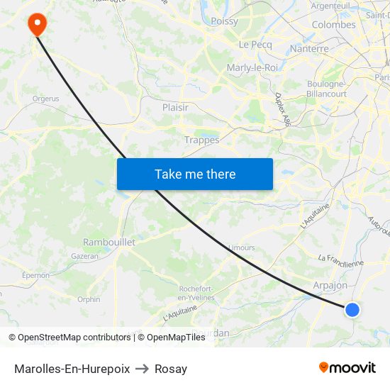 Marolles-En-Hurepoix to Rosay map