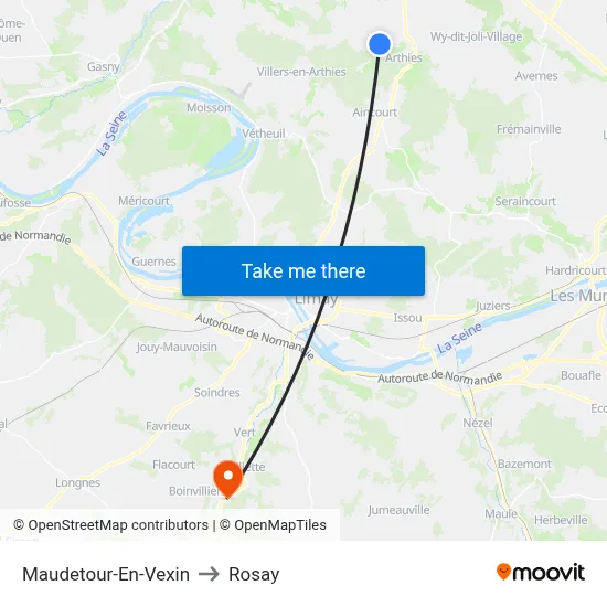 Maudetour-En-Vexin to Rosay map