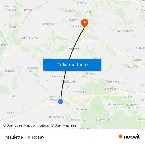Maulette to Rosay map