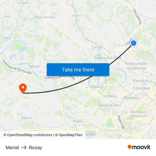 Meriel to Rosay map