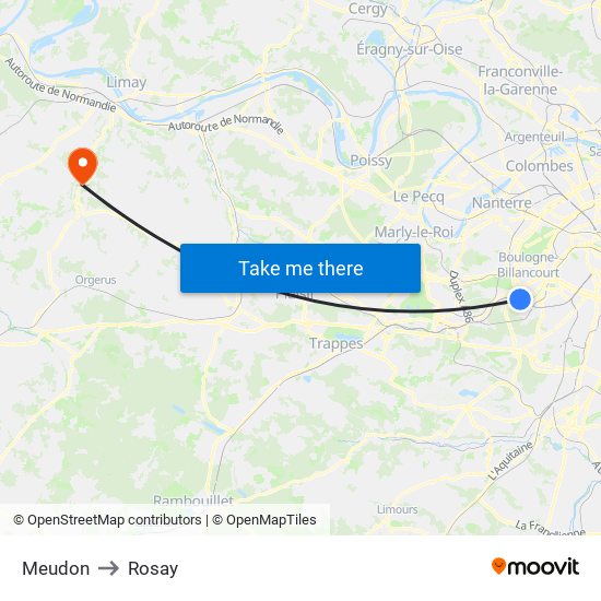 Meudon to Rosay map