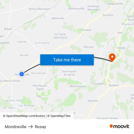 Mondreville to Rosay map