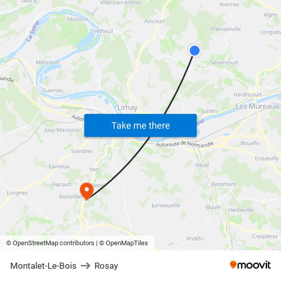 Montalet-Le-Bois to Rosay map