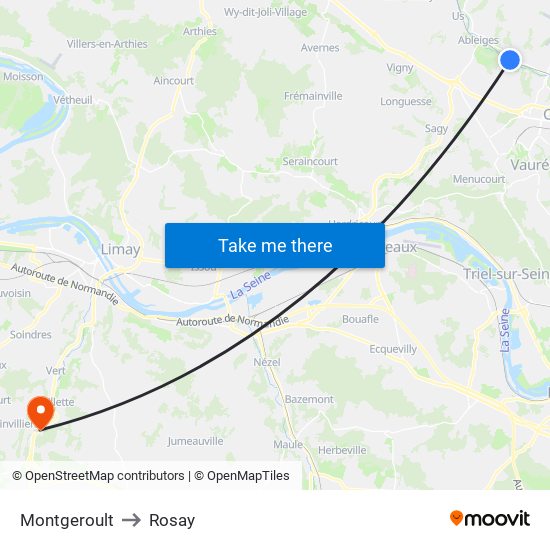 Montgeroult to Rosay map