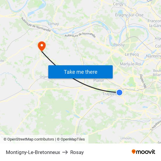 Montigny-Le-Bretonneux to Rosay map