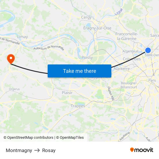Montmagny to Rosay map