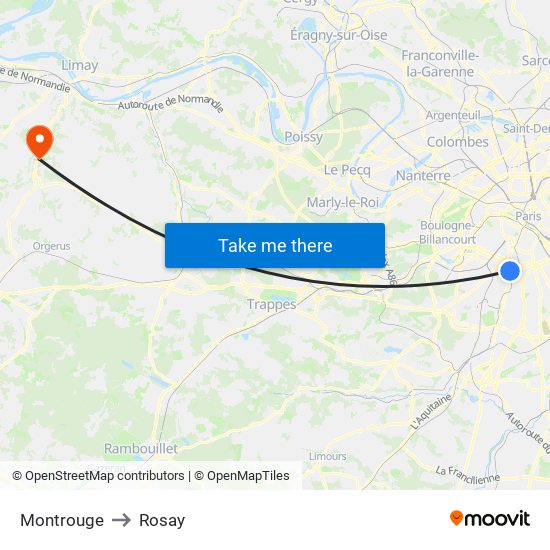 Montrouge to Rosay map