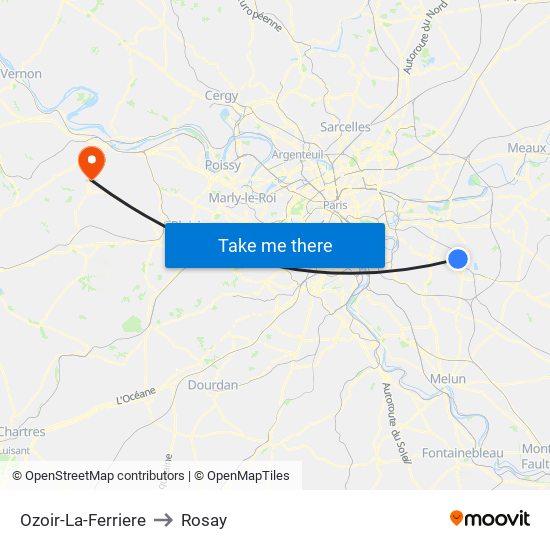 Ozoir-La-Ferriere to Rosay map