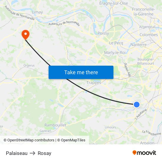 Palaiseau to Rosay map