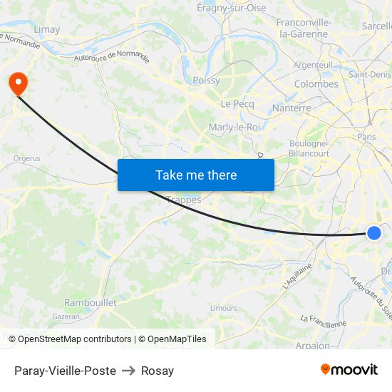 Paray-Vieille-Poste to Rosay map