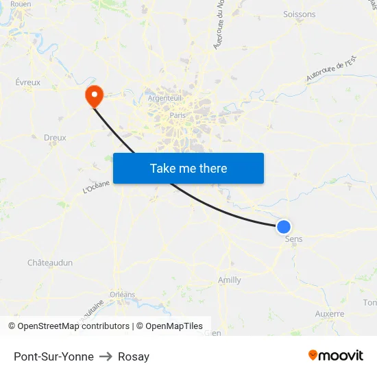 Pont-Sur-Yonne to Rosay map