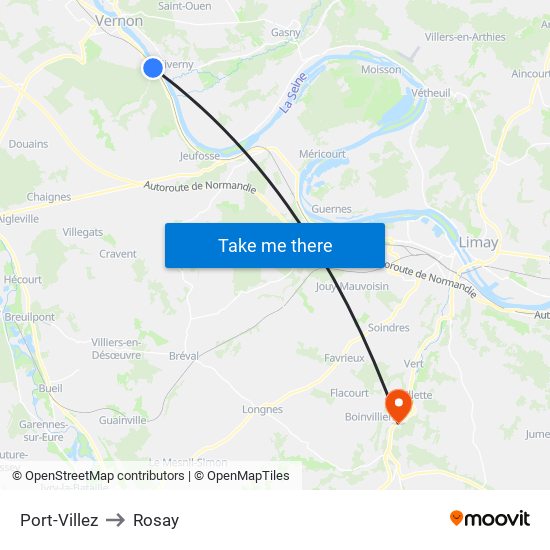 Port-Villez to Rosay map