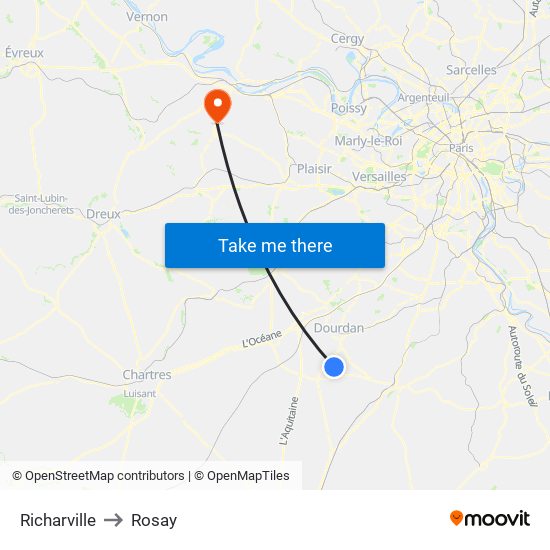 Richarville to Rosay map
